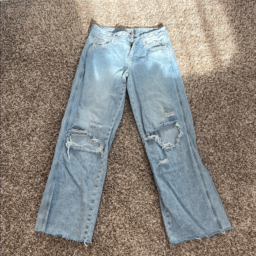 PacSun Light Blue Distressed Straight Leg Jeans